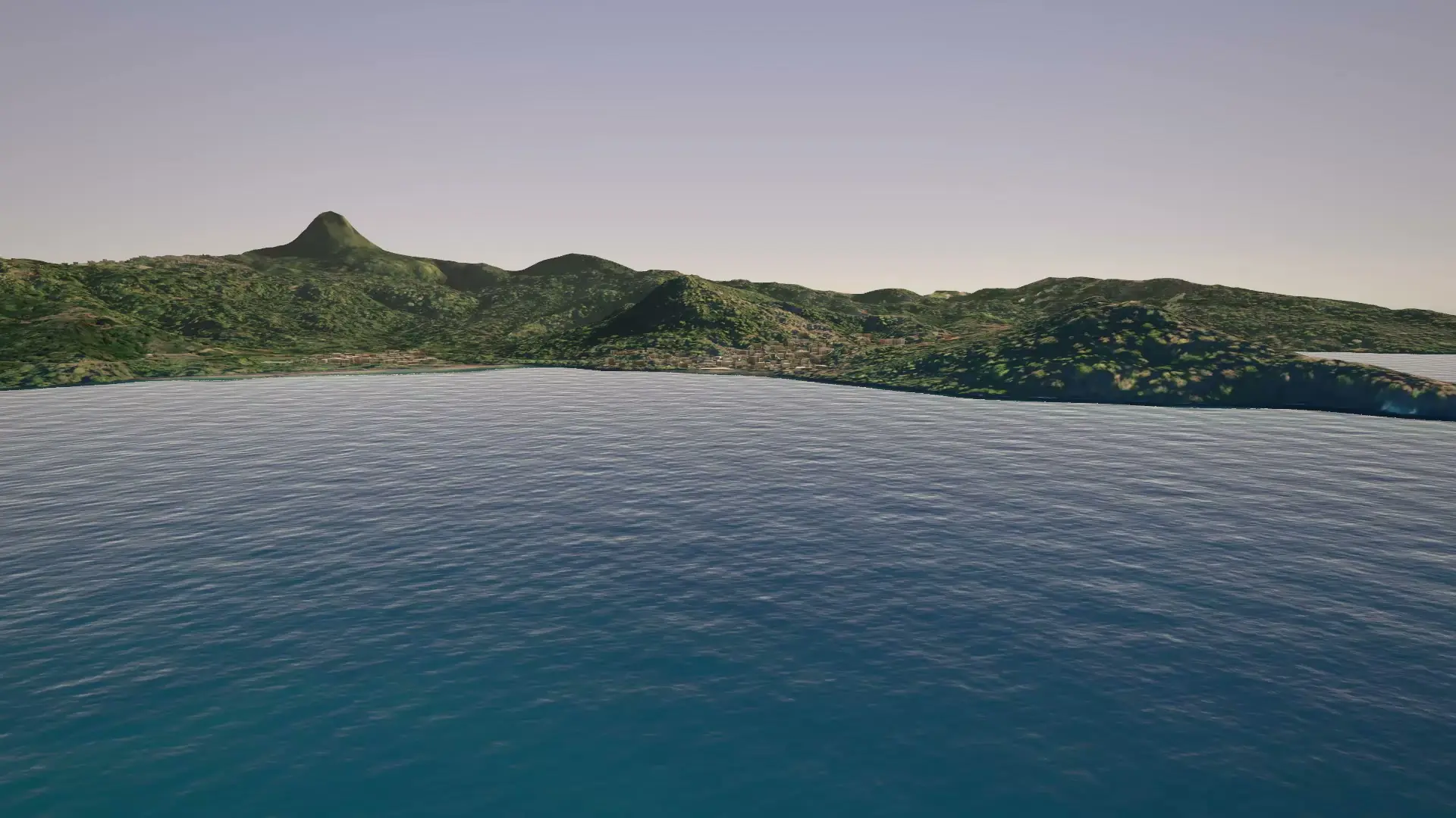 Vue 3D depuis la mer : l'anse de Passi-Kéli et le mont Choungui.